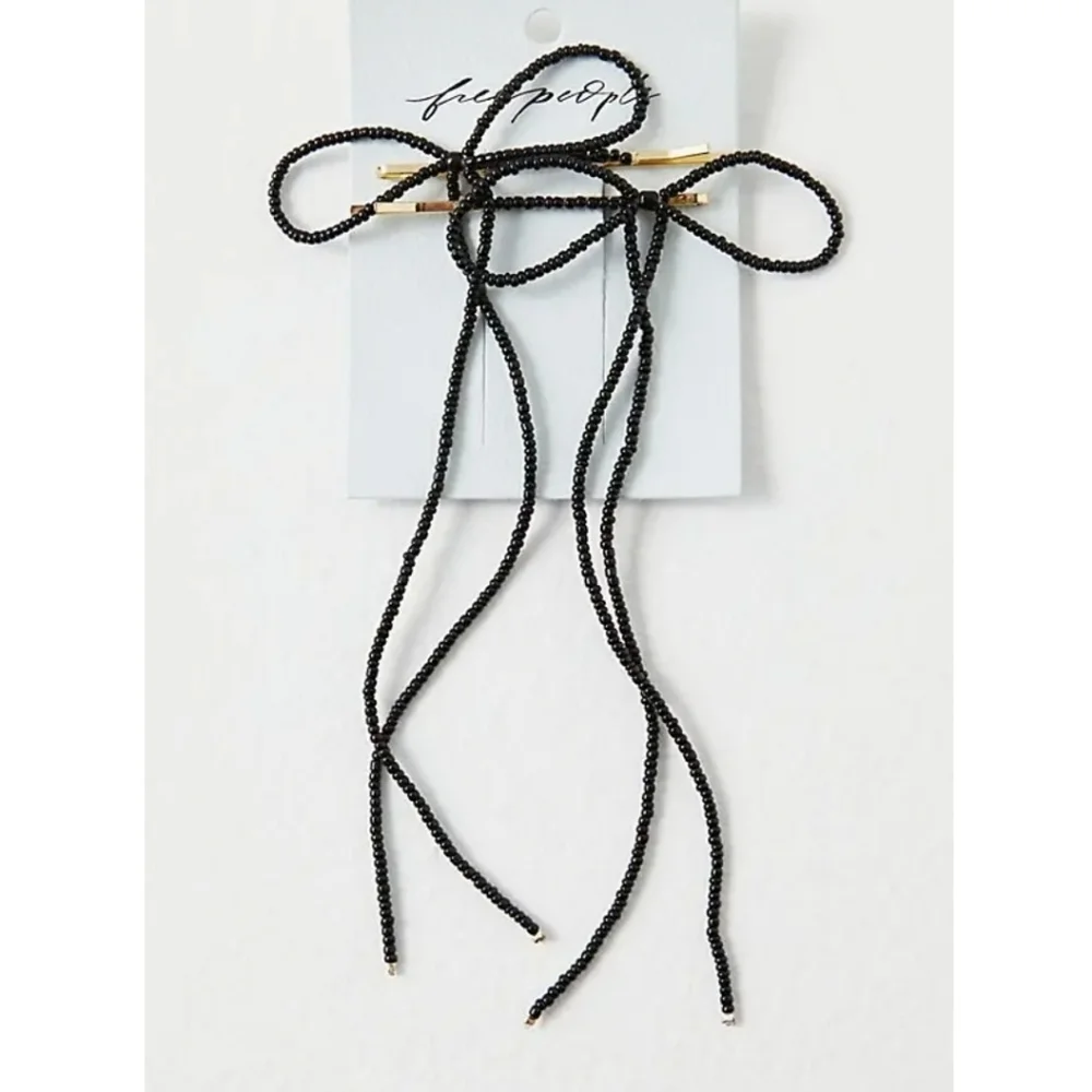 Free People Coquette Dainty Black Beaded Bow Bobby Pins Hair Clips NWT Set